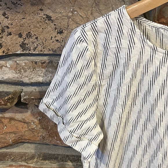 LOFT Slubbed Cotton Monochrome White and Gray Striped Mini Dress - Picture 3 of 10